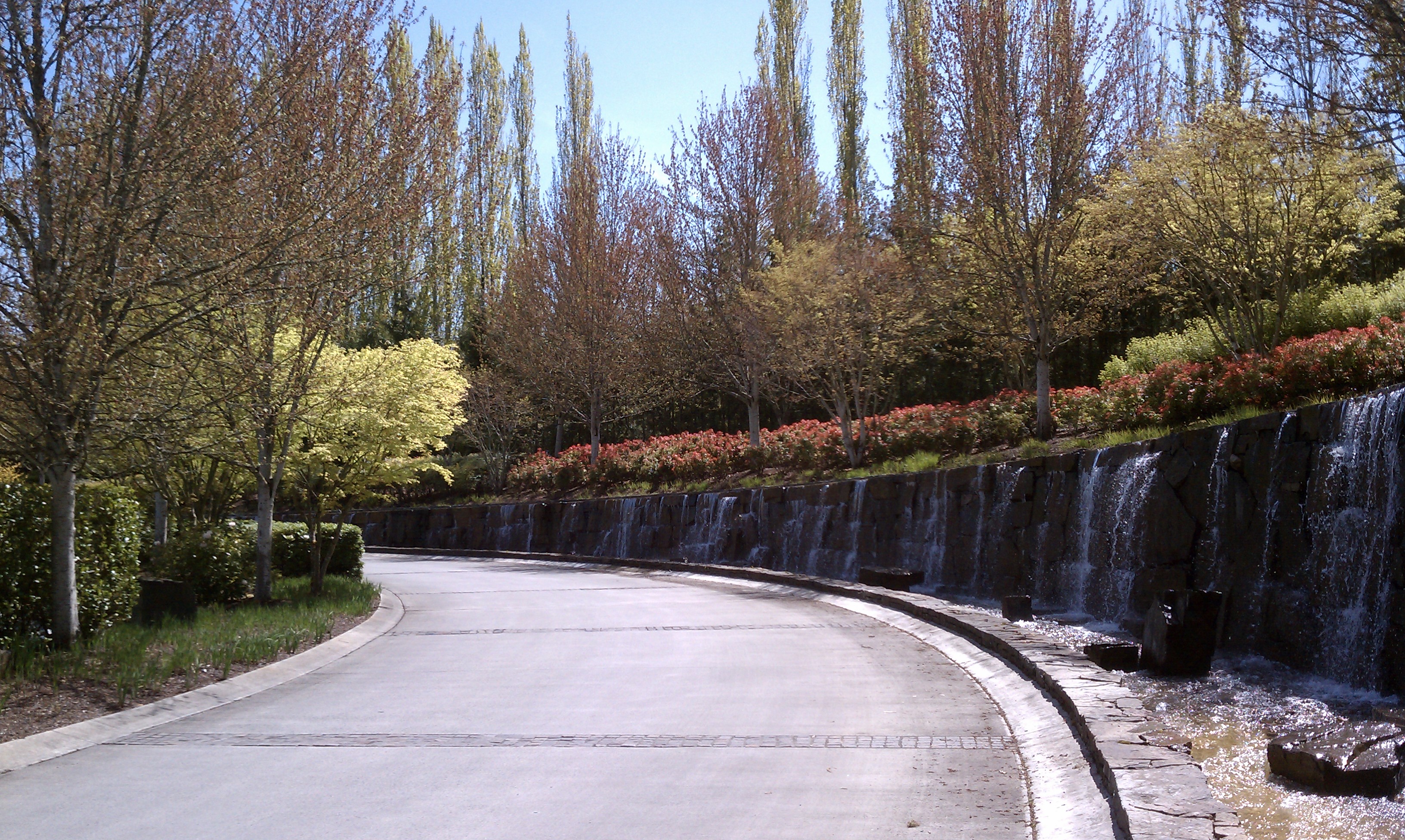 Natural Stone Rock Waterfall at Campus Entrance